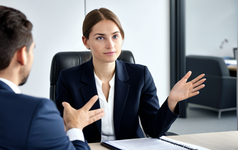 혁신경영컨설턴트 신입과 경력직의 차이 - The Attentive Listener**
"A consultant in a professional blazer and modest dress, sitting attentive...