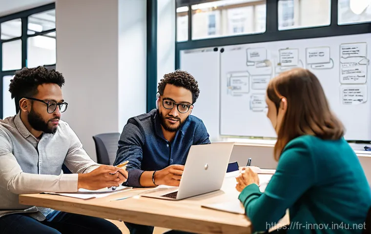 혁신경영 이론의 실무 적용 방법 - **Prompt 1: Agile Innovation Hub in Paris**
    A diverse team of professionals, including men and w...
