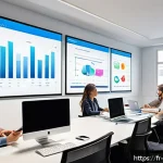 Home 18 혁신경영 프로젝트 예산 관리 - A modern startup office scene showing a diverse team of professionals collaborating around a large t...