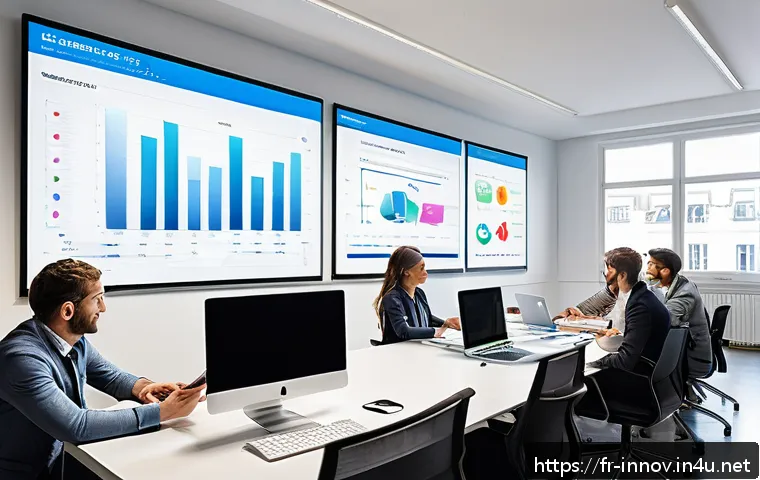 혁신경영 프로젝트 예산 관리 - A modern startup office scene showing a diverse team of professionals collaborating around a large t...